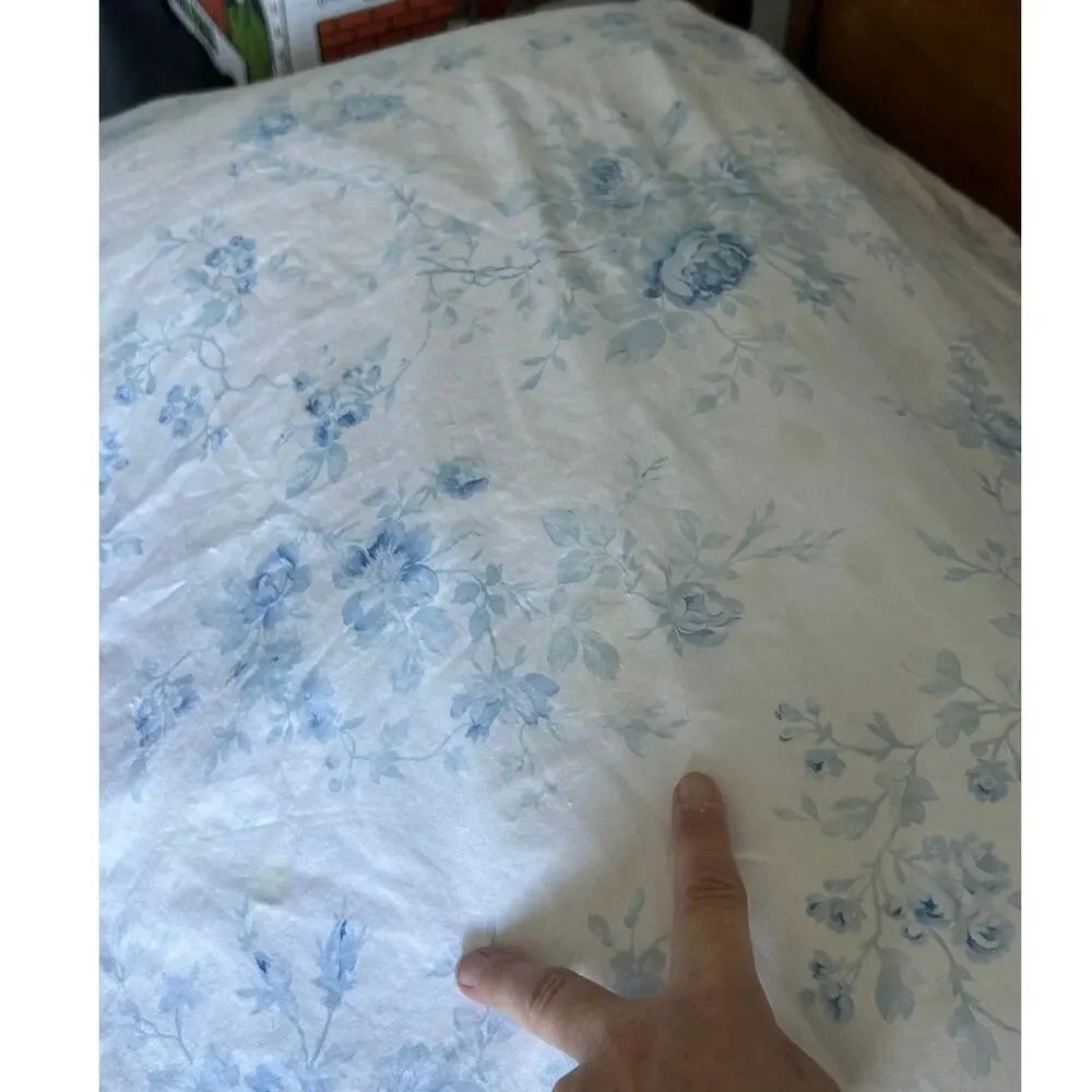 Vintage Ralph Lauren Floral Comforter cover Duvet Blue Rose Ruffled Edge King